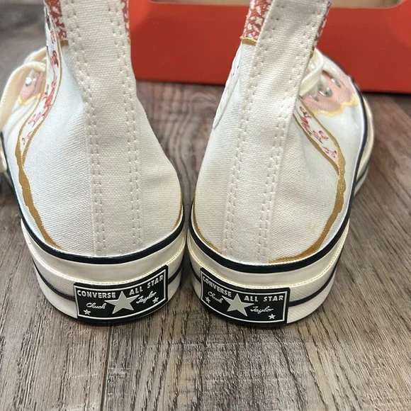 Converse Pink Floral and Metallic Chuck 70 Egret High Tops - Picture 4 of 6